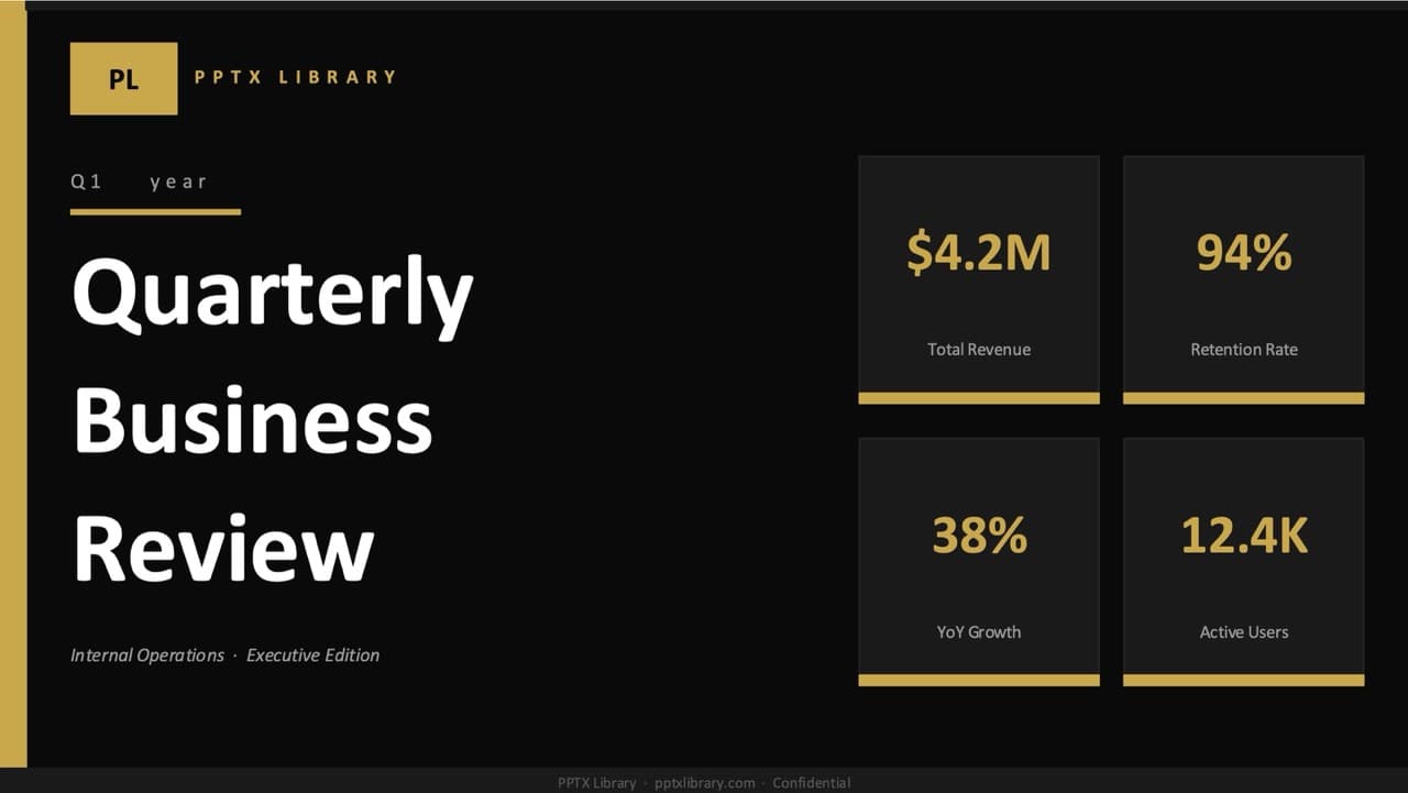 Quarterly Business Reviews — 7-Slide Business & Corporate Presentation Template (Modern High-Contrast Dashboard Style)