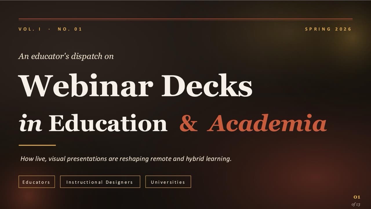 Webinar deck — 13-Slide Educational & Academic Presentation Template (Editorial Minimalist Style)
