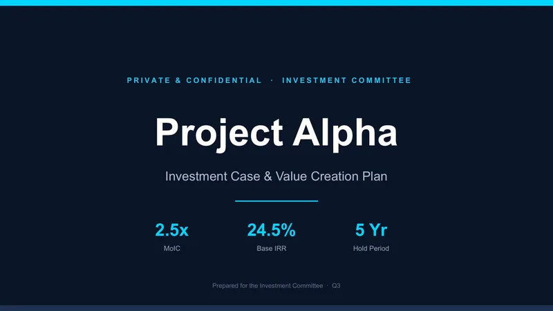 Investment Committee Pitch Deck — 12-Slide Industry-Specific Presentation Template (Dark Mode Style)