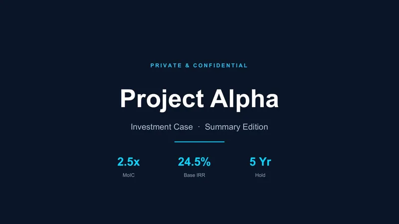 Investment Case Summary — 7-Slide Industry-Specific Presentation Template (Dark Mode Style)