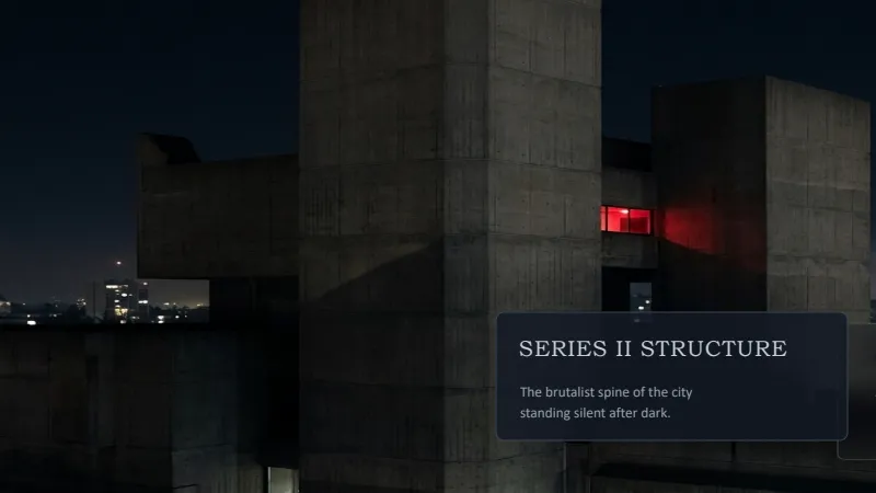 Urban Nocturne Photography Portfolio — 12-Slide Creative & Portfolio Presentation Template (Dark Moody & Cinematic Style) — slide 5