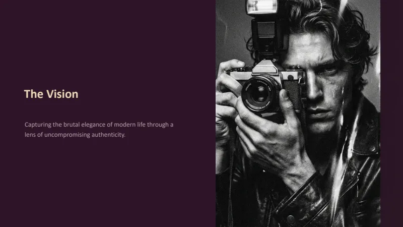 Photography Portfolio — 7-Slide Creative & Portfolio Presentation Template (Dark Minimalist & High-Fashion Style) — slide 2