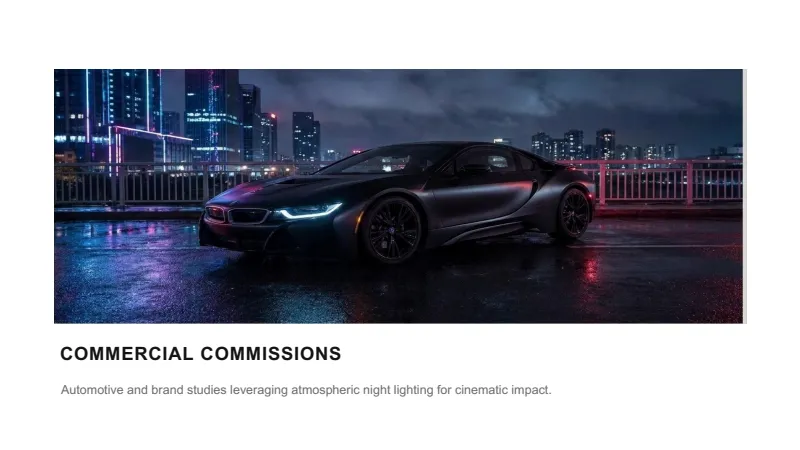 Photography Portfolio — 7-Slide Creative & Portfolio Presentation Template (Dark Mode, Cinematic, Cyberpunk, Atmospheric Style) — slide 5