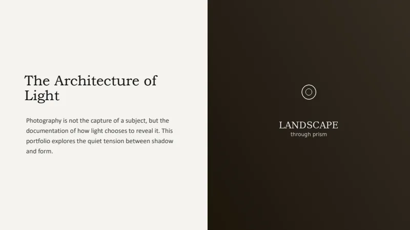 Photography Portfolio — 12-Slide Creative & Portfolio Presentation Template (Minimalist Editorial Dark Mode Style) — slide 2