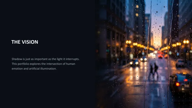 Photography Portfolio — 7-Slide Creative & Portfolio Presentation Template (Cinematic Dark Mode Style) — slide 2