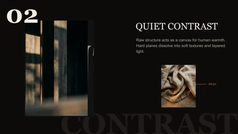 Architecture Presentation Deck — 12-Slide Creative & Portfolio Presentation Template (Brutalist, Minimalist, Dark Mode Style) — slide 2