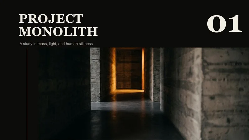 Architecture Presentation Deck — 12-Slide Creative & Portfolio Presentation Template (Brutalist, Minimalist, Dark Mode Style)