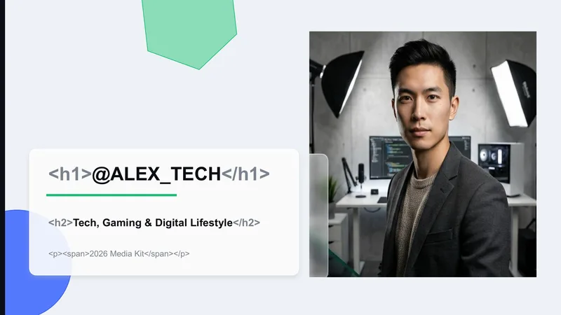 Influencer Media Kit — 12-Slide Creative & Portfolio Presentation Template (Modern, Tech-Focused Style)