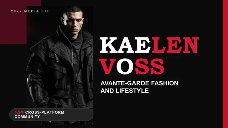 Fashion Creator Media Kit — 12-Slide Creative & Portfolio Presentation Template (Dark Mode, Brutalist Style)