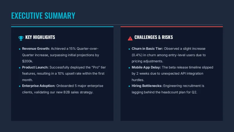 Quarterly Business Reviews — 8-Slide Business & Corporate Presentation Template (Futuristic Dark Mode Style) — slide 2