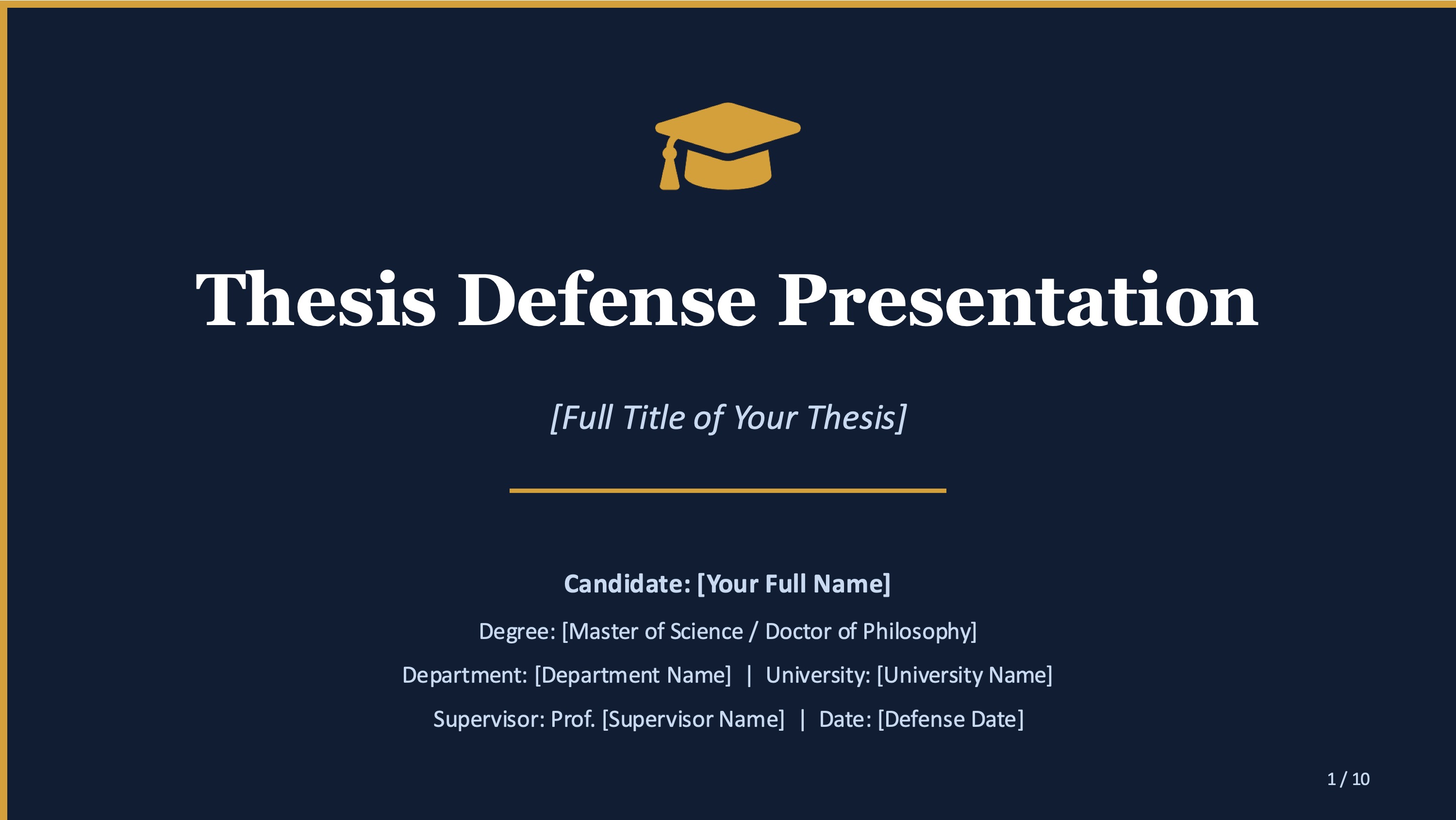 Thesis defense — 10-Slide Educational & Academic Presentation Template (Distinguished Scholar Style)