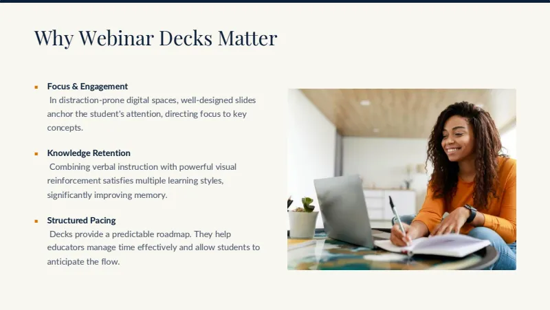 Webinar deck — 8-Slide Educational & Academic Presentation Template (Modern Educational Style) — slide 2