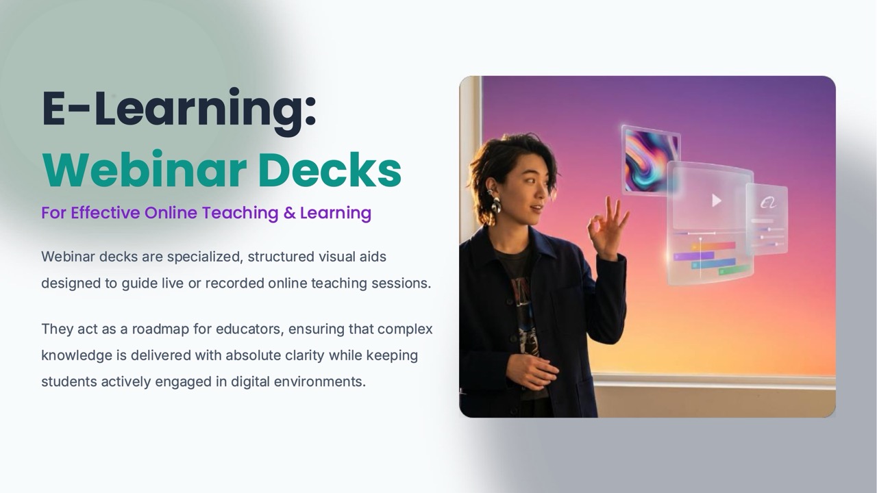 Webinar deck — 8-Slide Educational & Academic Presentation Template (High-Tech Vibrant Style)